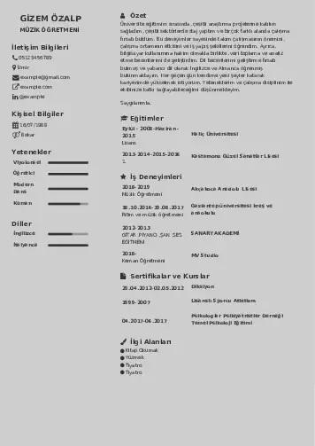 Müzik Öğretmeni Cv Örnekleri cv indir